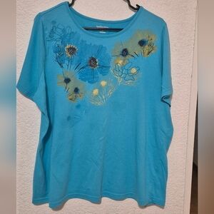 Breckenridge Teal Floral Short Sleeve Top